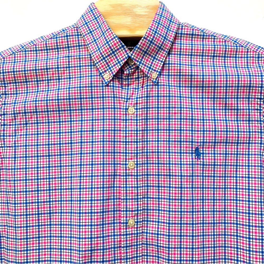Polo Ralph Lauren Men's Size Large Blue Pink Plaid Button Down Long Sleeve Shirt - Picture 5 of 7